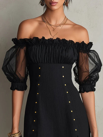 Adela Lova Gul Chiffong Miniklanning Med Blommor Och Off Shoulder Design – Sienna Noosa