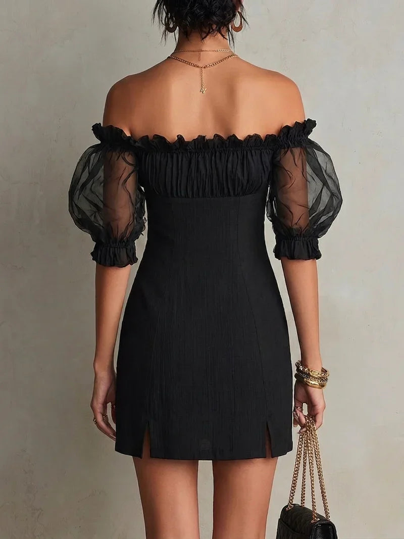 Adela Lova Gul Chiffong Miniklanning Med Blommor Och Off Shoulder Design – Sienna Noosa
