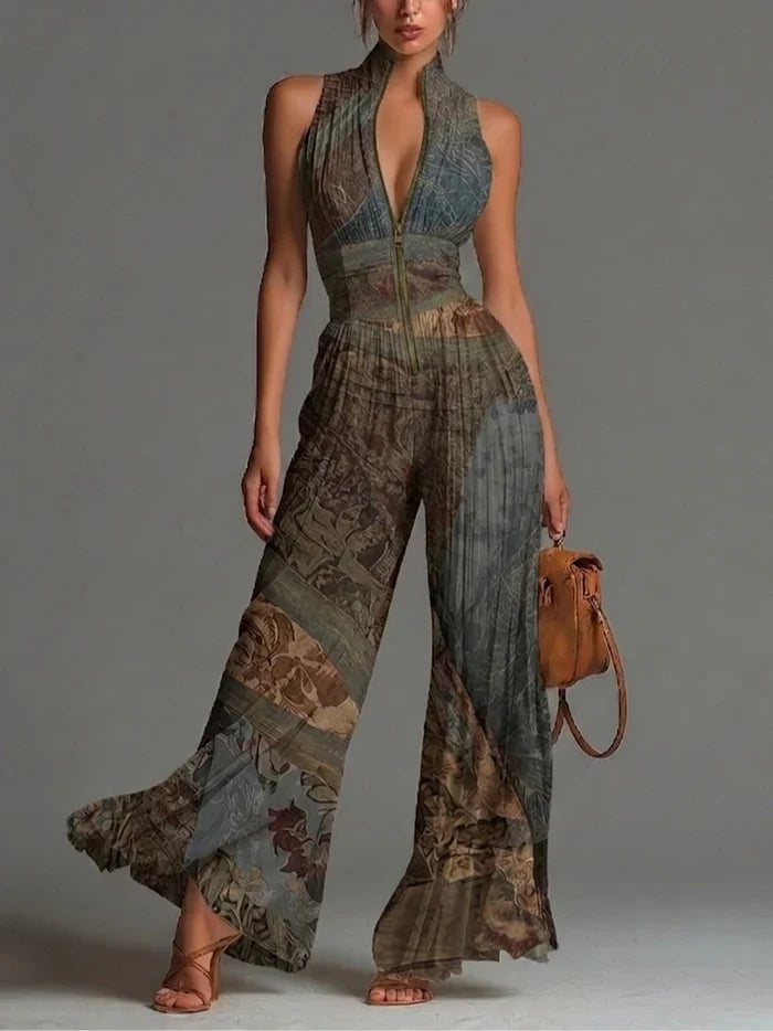 Jumpsuit White Chiffon Without Sleeves With Zip Pliegues And Leg Wide – Sienna Noosa