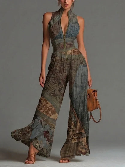 Jumpsuit White Chiffon Without Sleeves With Zip Pliegues And Leg Wide – Sienna Noosa