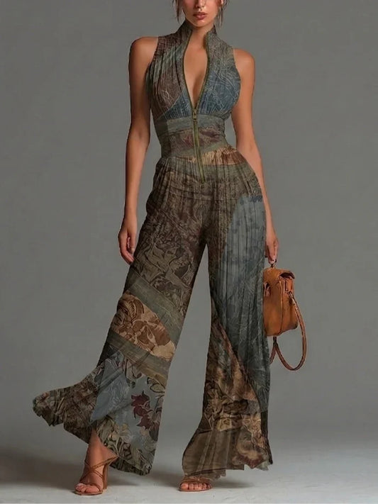 Jumpsuit White Chiffon Without Sleeves With Zip Pliegues And Leg Wide – Sienna Noosa