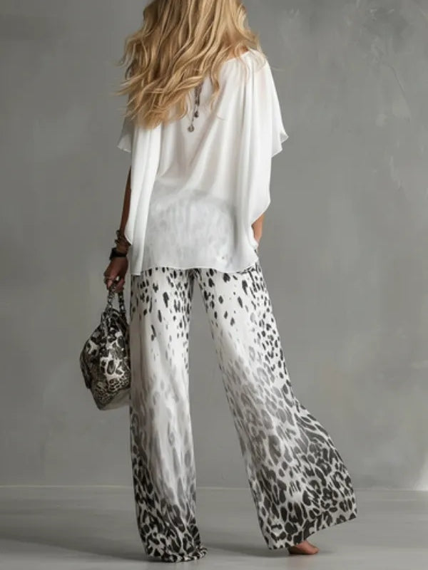 Flowy White T-shirt Shirt and Leopard Print Chiffon Pants Set – Sienna Noosa