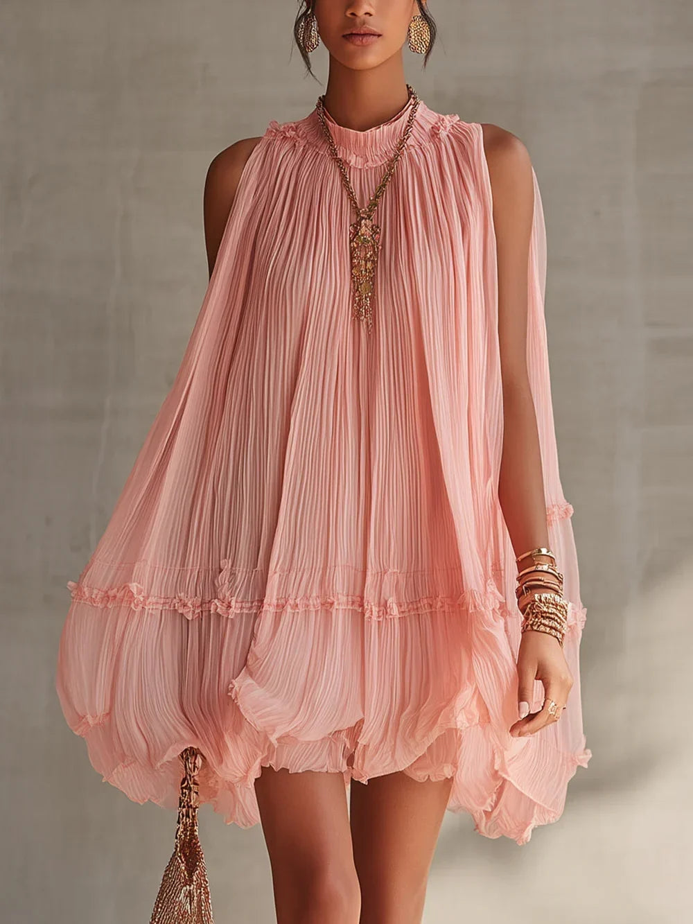 Magdalena Abito Mini in Chiffon With Pannelli in Pizzo Bianco – Sienna Noosa