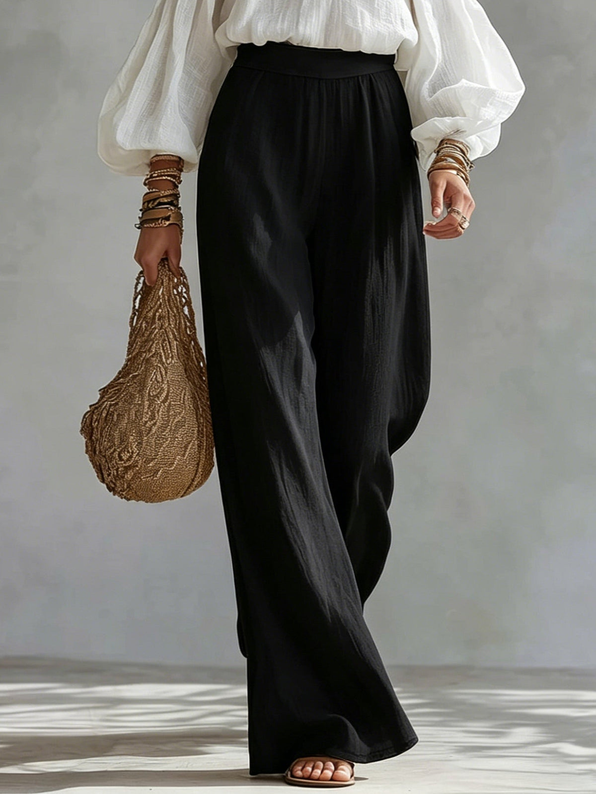 White Off the Shoulder Tank Top and Black Wide Leg Pants Suit – Sienna Noosa