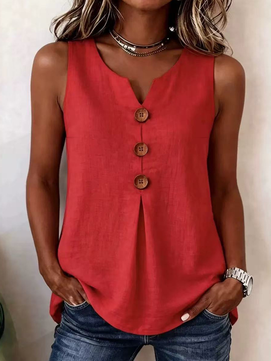 Solid Colour Button V Neck Sleeveless Top – Sienna Noosa