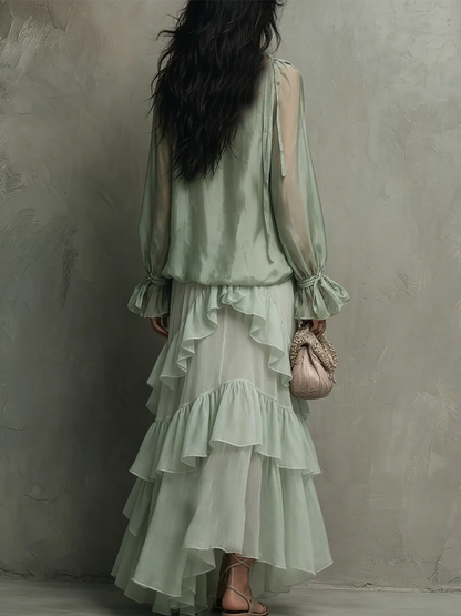 Agata Mint Green Chiffon Ruffled Top Paired with A-line Layered Skirt Set – Sienna Noosa