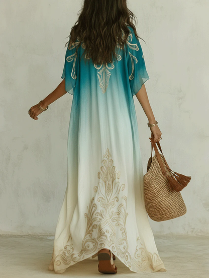 Gradient Gold Printed Kaftan Flowing Maxi Dress – Sienna Noosa