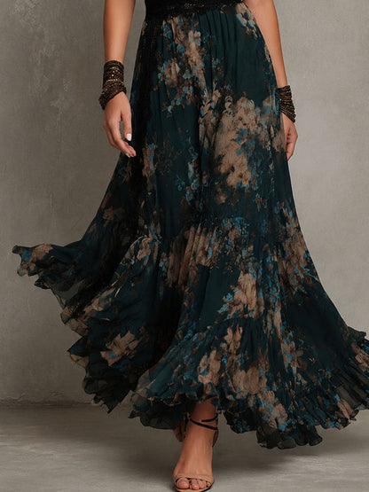 Vintage Dark Green Floral Lace Trimmed Chiffon Maxi Dress – Sienna Noosa