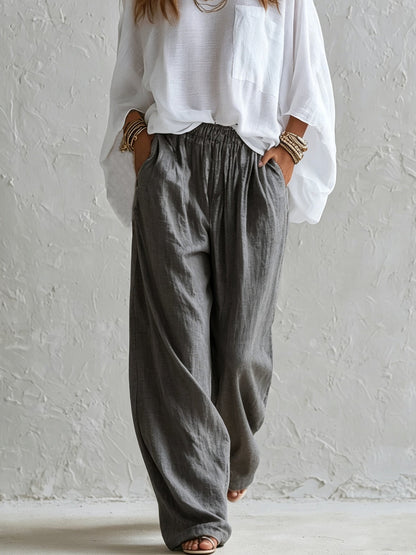 White Loose Top and Gray Elastic Waist Wide Leg Pants Suit – Sienna Noosa