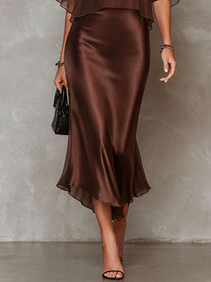 María Brown Chiffon Blouse and Satin Midi Dress Two-Piece Set – Sienna Noosa