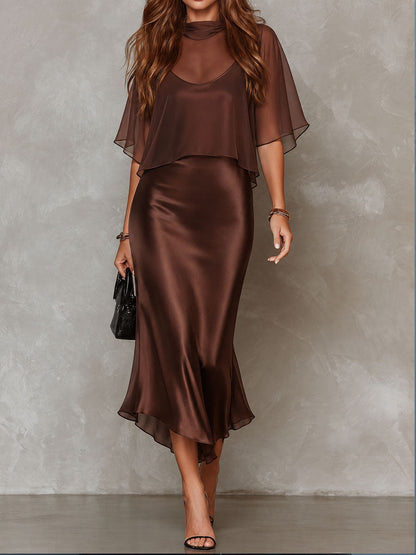 María Brown Chiffon Blouse and Satin Midi Dress Two-Piece Set – Sienna Noosa