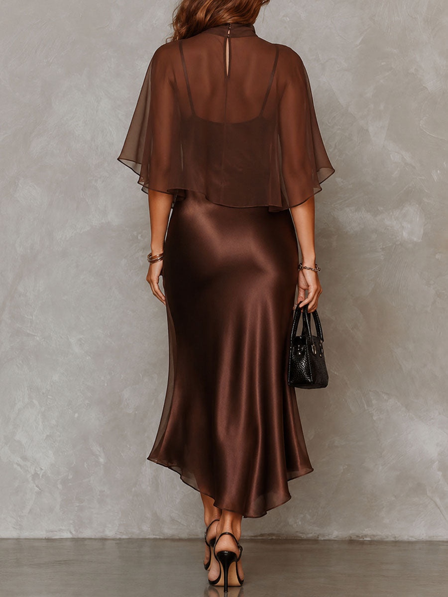 María Brown Chiffon Blouse and Satin Midi Dress Two-Piece Set – Sienna Noosa