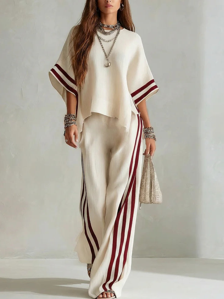 Bárbara Casual Striped Colour Block Wide Leg Pants Two-Piece Set – Sienna Noosa
