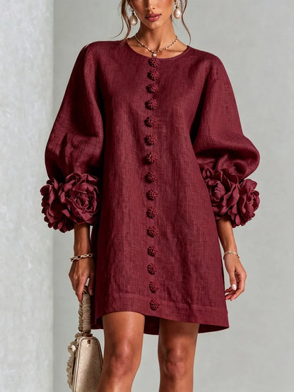 Elvira Mini Dress White With Buttons Florales And Sleeves Flores – Sienna Noosa