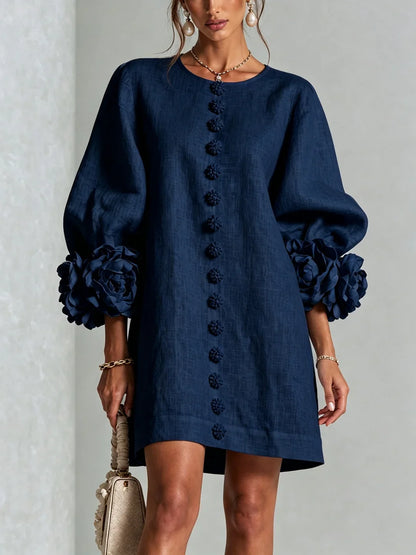 Elvira Mini Dress White With Buttons Florales And Sleeves Flores – Sienna Noosa