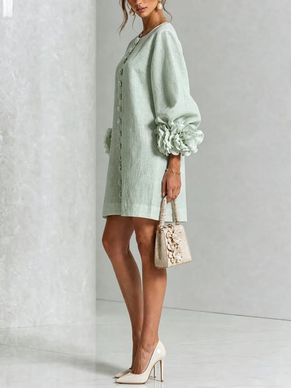 Elvira Mini Dress White With Buttons Florales And Sleeves Flores – Sienna Noosa