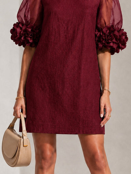 Burgundy Organza Puff Sleeved Mini Dress with Striking Floral Cuffs – Sienna Noosa