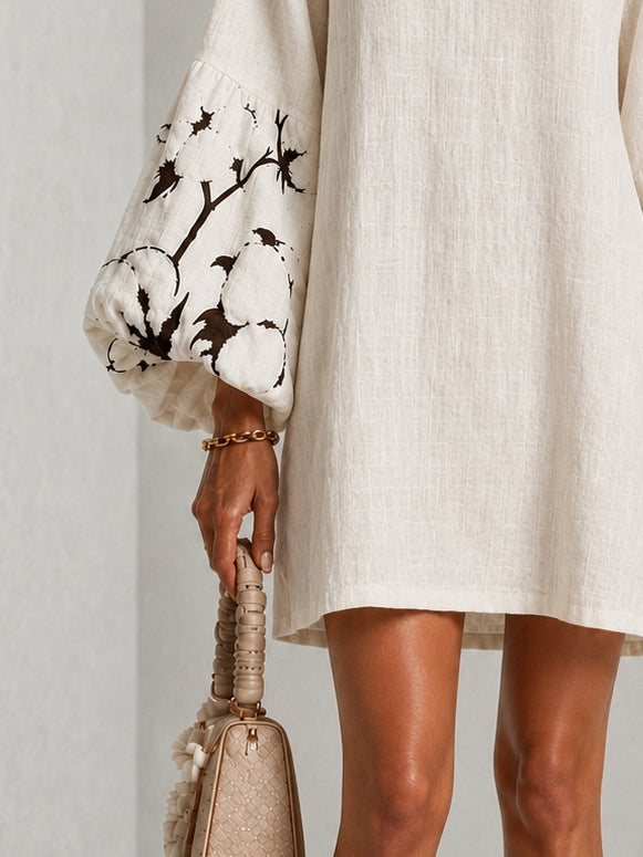 White V Neck Lantern Puff Sleeve Floral Print Mini Dress – Sienna Noosa