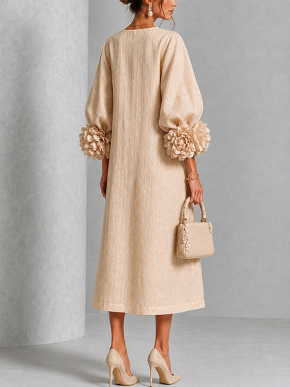 Beige Floral Button Down Midi Dress with Striking Floral Cuffs – Sienna Noosa