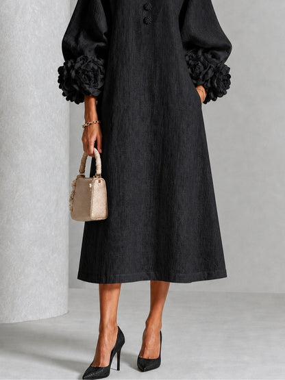 Black Floral Button Down Midi Dress with Striking Floral Cuffs – Sienna Noosa