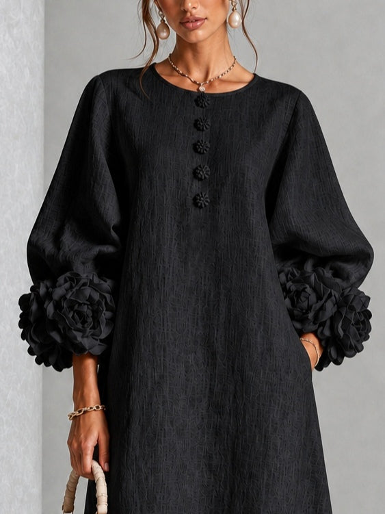Black Floral Button Down Midi Dress with Striking Floral Cuffs – Sienna Noosa