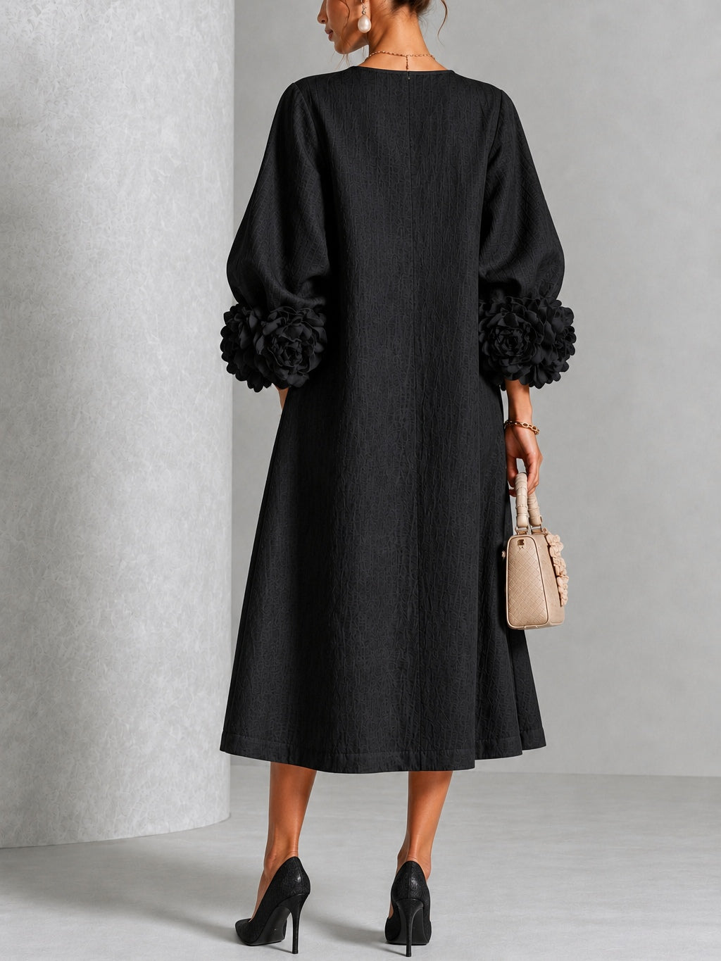 Black Floral Button Down Midi Dress with Striking Floral Cuffs – Sienna Noosa
