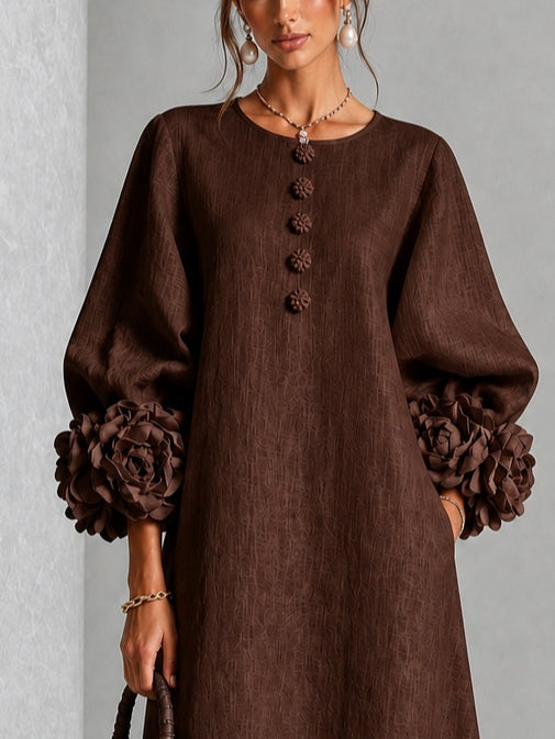 Chocolate Brown Floral Button Down Midi Dress with Striking Floral Cuffs – Sienna Noosa