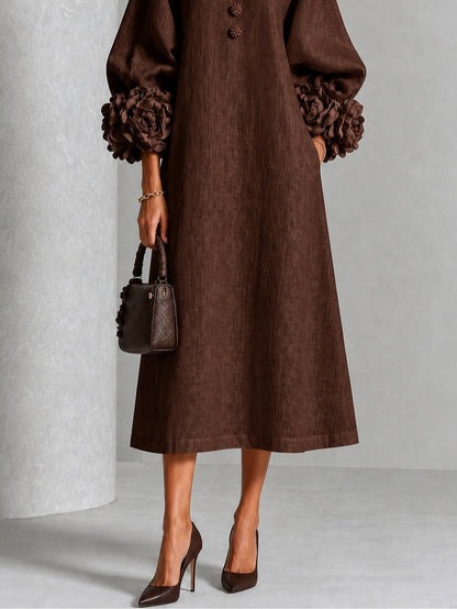 Chocolate Brown Floral Button Down Midi Dress with Striking Floral Cuffs – Sienna Noosa