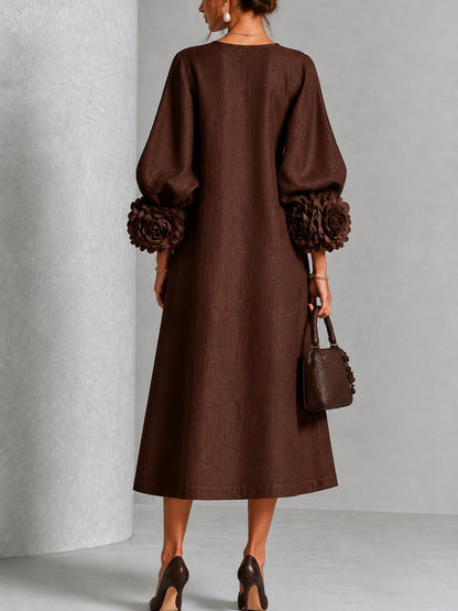 Chocolate Brown Floral Button Down Midi Dress with Striking Floral Cuffs – Sienna Noosa