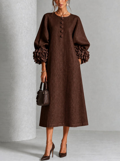 Chocolate Brown Floral Button Down Midi Dress with Striking Floral Cuffs – Sienna Noosa