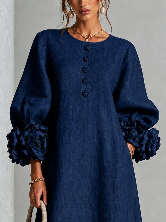 Navy Floral Button Down Midi Dress with Striking Floral Cuffs – Sienna Noosa