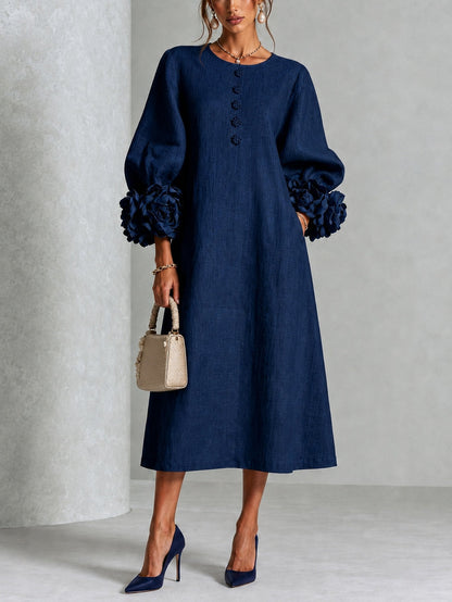 Navy Floral Button Down Midi Dress with Striking Floral Cuffs – Sienna Noosa