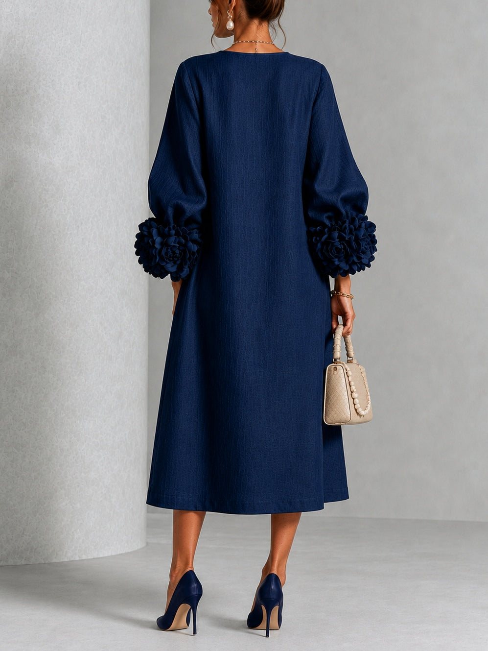 Navy Floral Button Down Midi Dress with Striking Floral Cuffs – Sienna Noosa