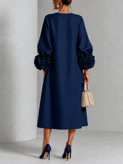 Navy Floral Button Down Midi Dress with Striking Floral Cuffs – Sienna Noosa