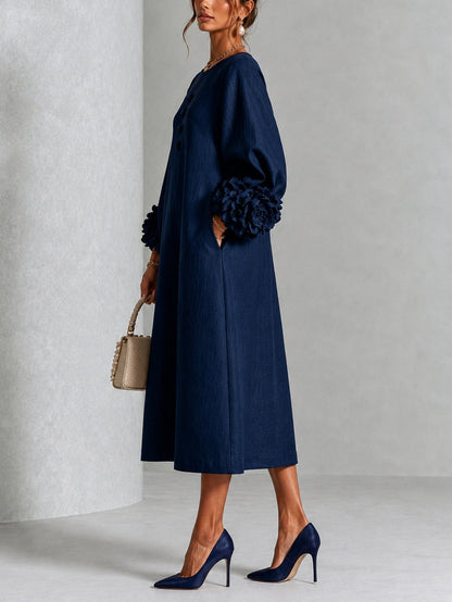 Navy Floral Button Down Midi Dress with Striking Floral Cuffs – Sienna Noosa