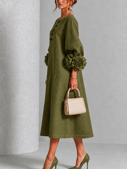 Olive Floral Button Down Midi Dress with Striking Floral Cuffs – Sienna Noosa