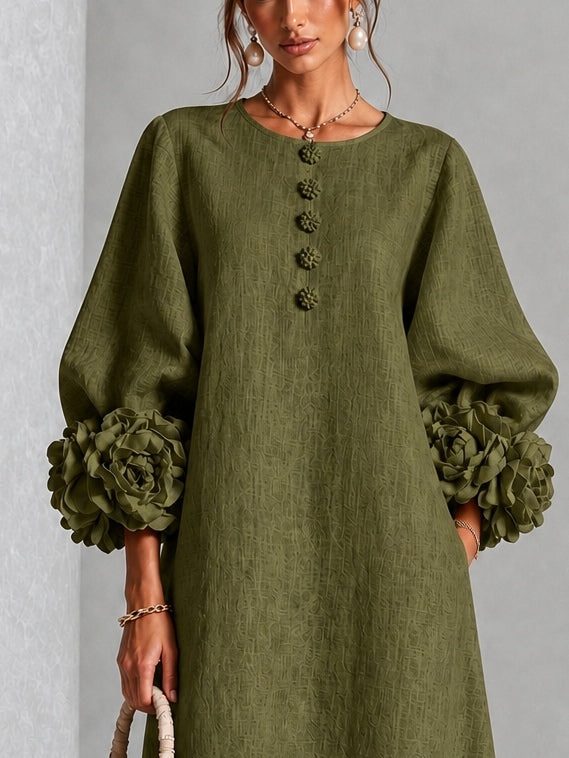 Olive Floral Button Down Midi Dress with Striking Floral Cuffs – Sienna Noosa