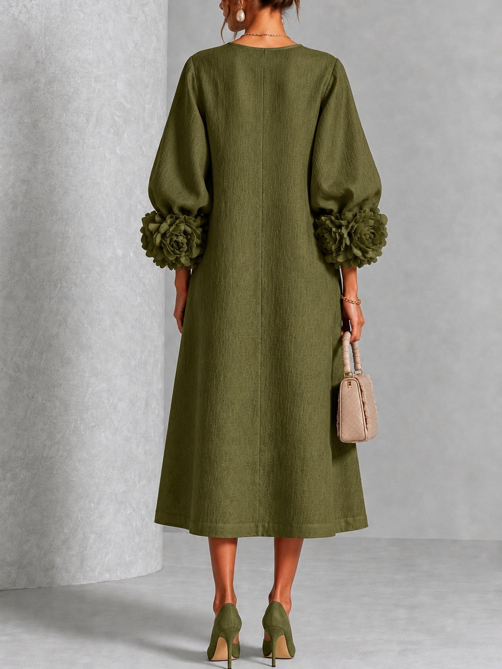 Olive Floral Button Down Midi Dress with Striking Floral Cuffs – Sienna Noosa
