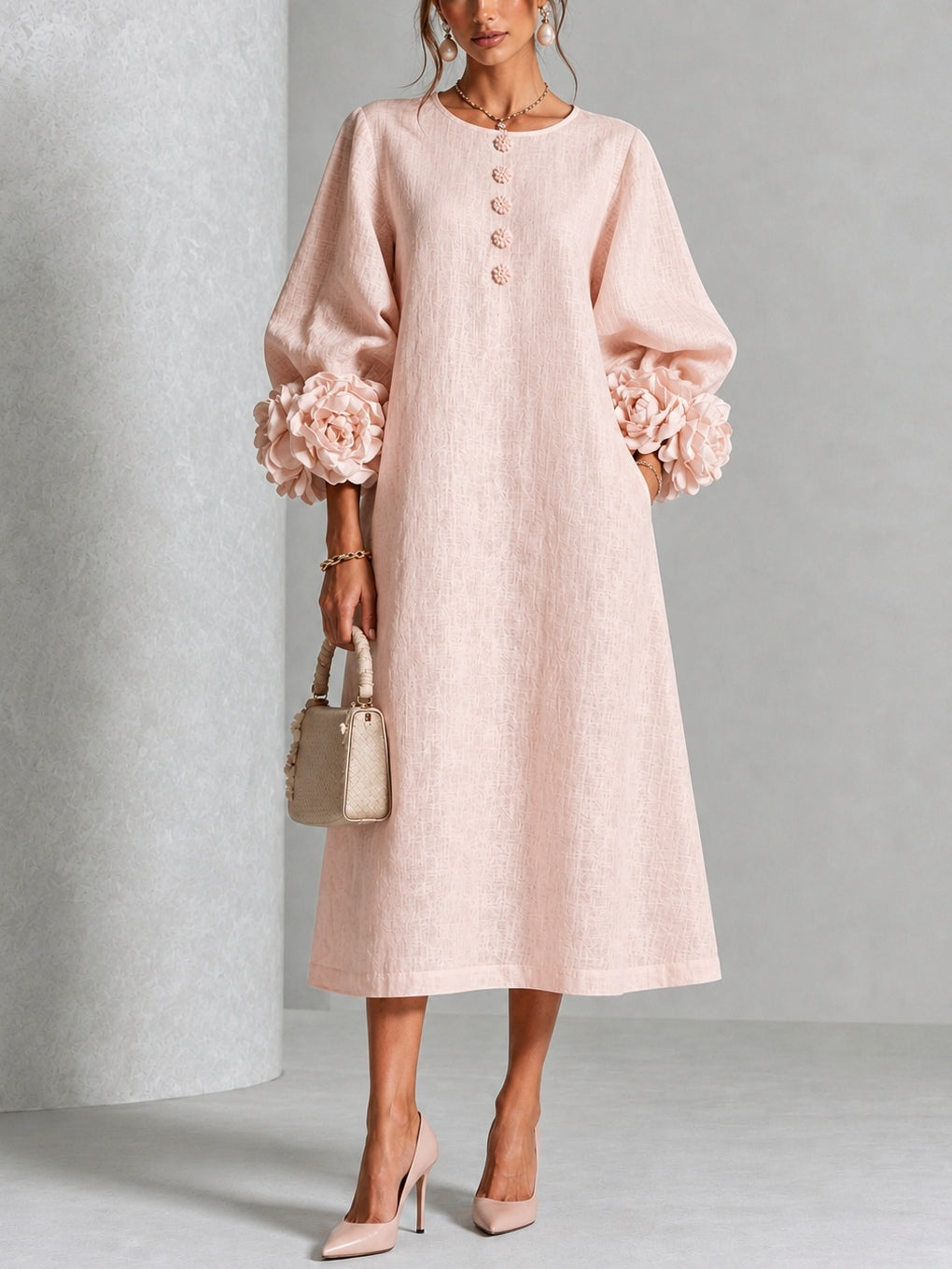 Pink Floral Button Down Midi Dress with Striking Floral Cuffs – Sienna Noosa