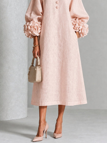 Pink Floral Button Down Midi Dress with Striking Floral Cuffs – Sienna Noosa