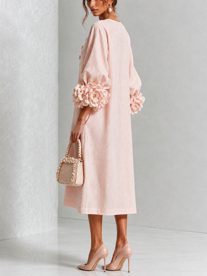 Pink Floral Button Down Midi Dress with Striking Floral Cuffs – Sienna Noosa