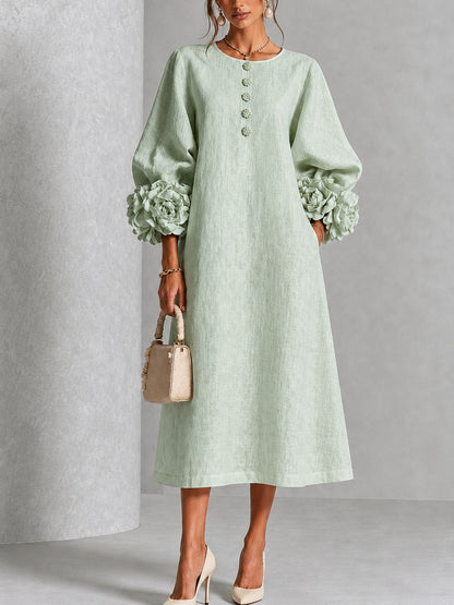 Sage Mist Floral Button Down Midi Dress with Striking Floral Cuffs – Sienna Noosa