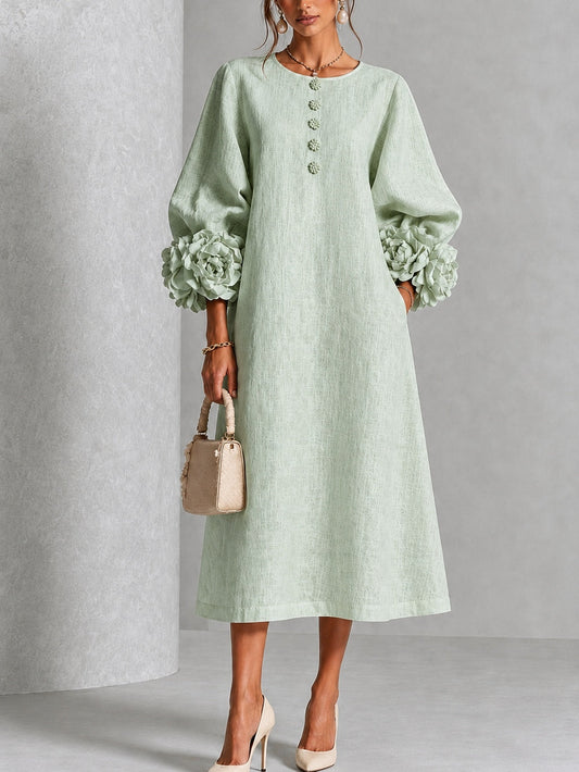 Sage Mist Floral Button Down Midi Dress with Striking Floral Cuffs – Sienna Noosa