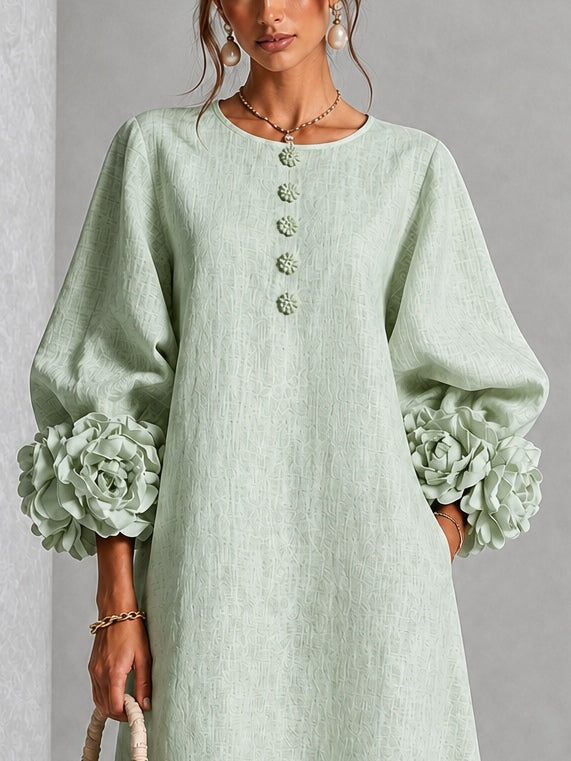 Sage Mist Floral Button Down Midi Dress with Striking Floral Cuffs – Sienna Noosa