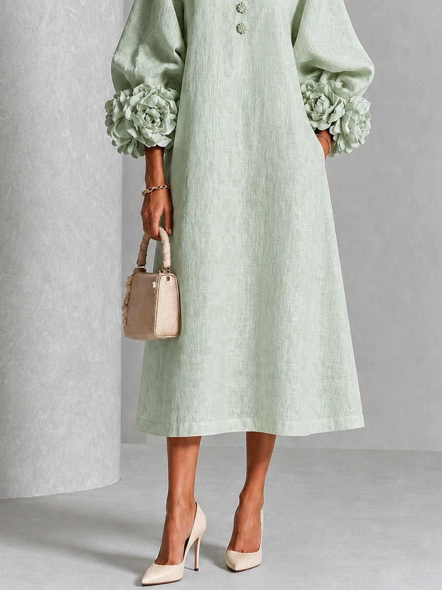 Sage Mist Floral Button Down Midi Dress with Striking Floral Cuffs – Sienna Noosa