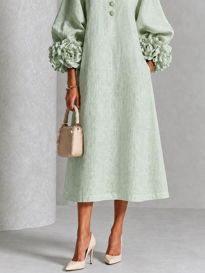 Sage Mist Floral Button Down Midi Dress with Striking Floral Cuffs – Sienna Noosa