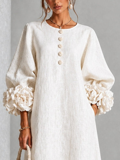 White Floral Button Down Midi Dress with Striking Floral Cuffs – Sienna Noosa