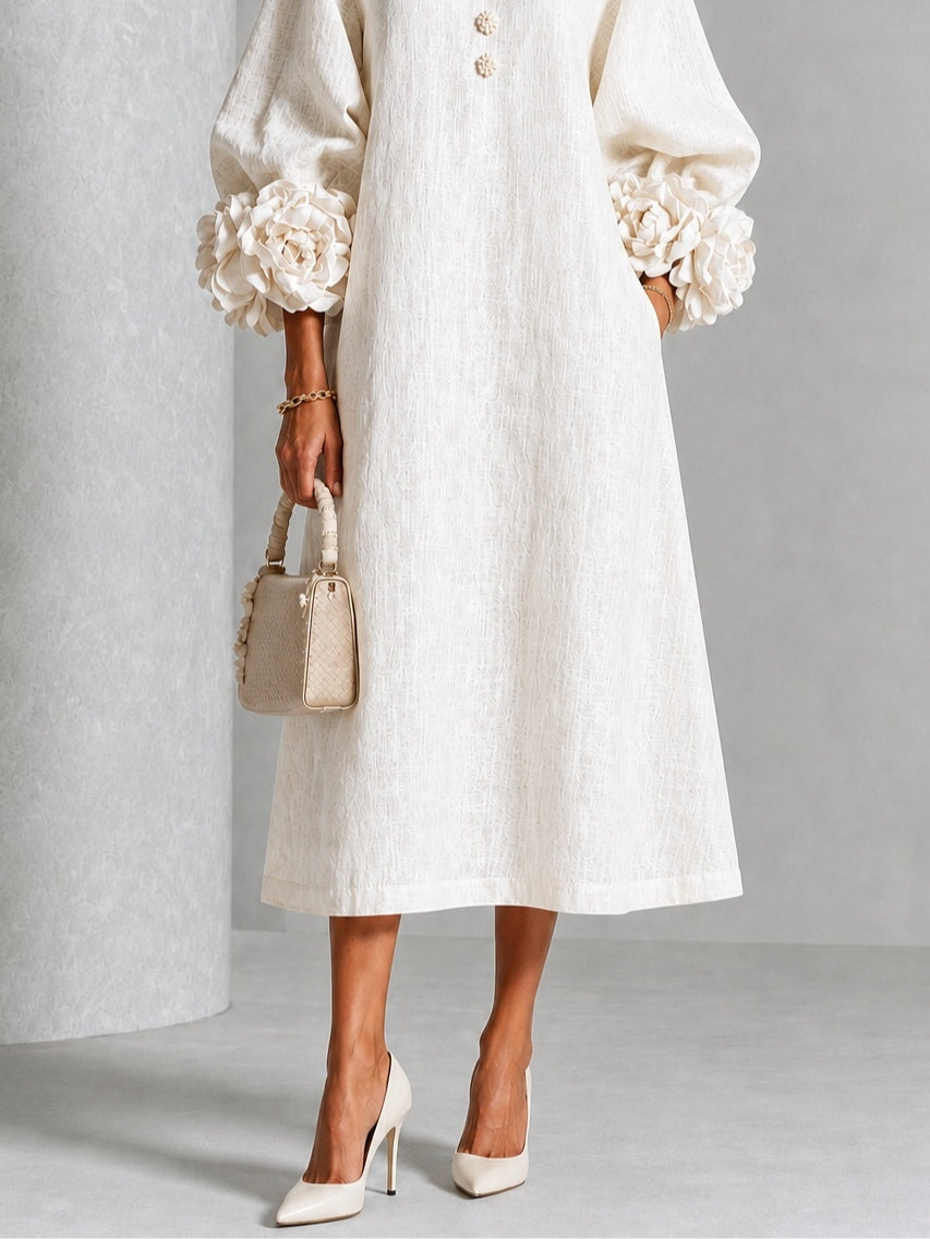 White Floral Button Down Midi Dress with Striking Floral Cuffs – Sienna Noosa