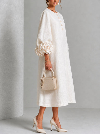 White Floral Button Down Midi Dress with Striking Floral Cuffs – Sienna Noosa