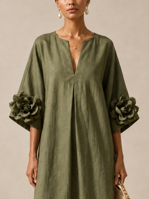Sage Mist Floral Button Down Midi Dress with Striking Floral Cuffs – Sienna Noosa
